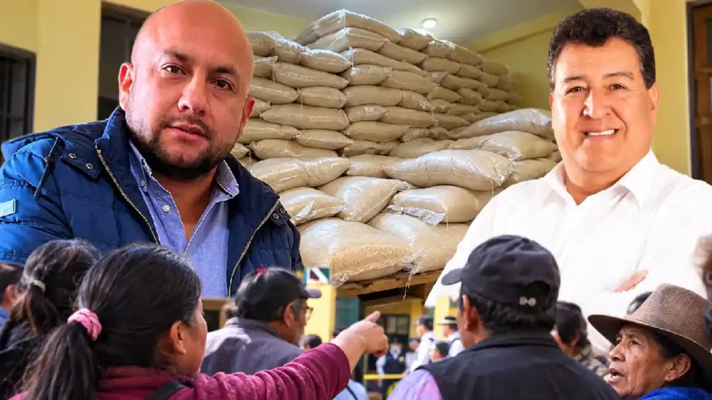 Martín Espinal Reyes discute con funcionario municipal durante entrega de alimentos en Pallasca